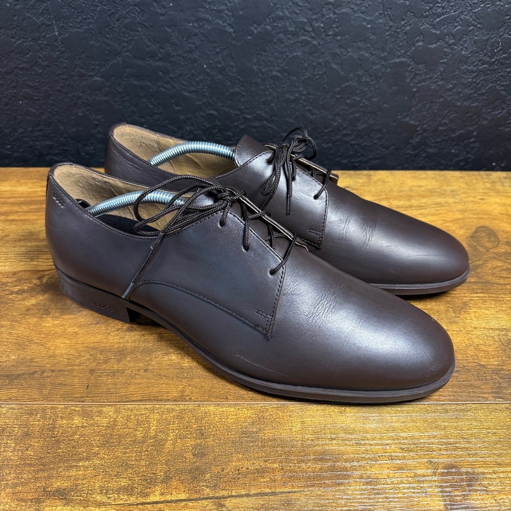 BOSS Colby 50328235 Dark Brown Leather Derby Dress Shoes Mens 10.5